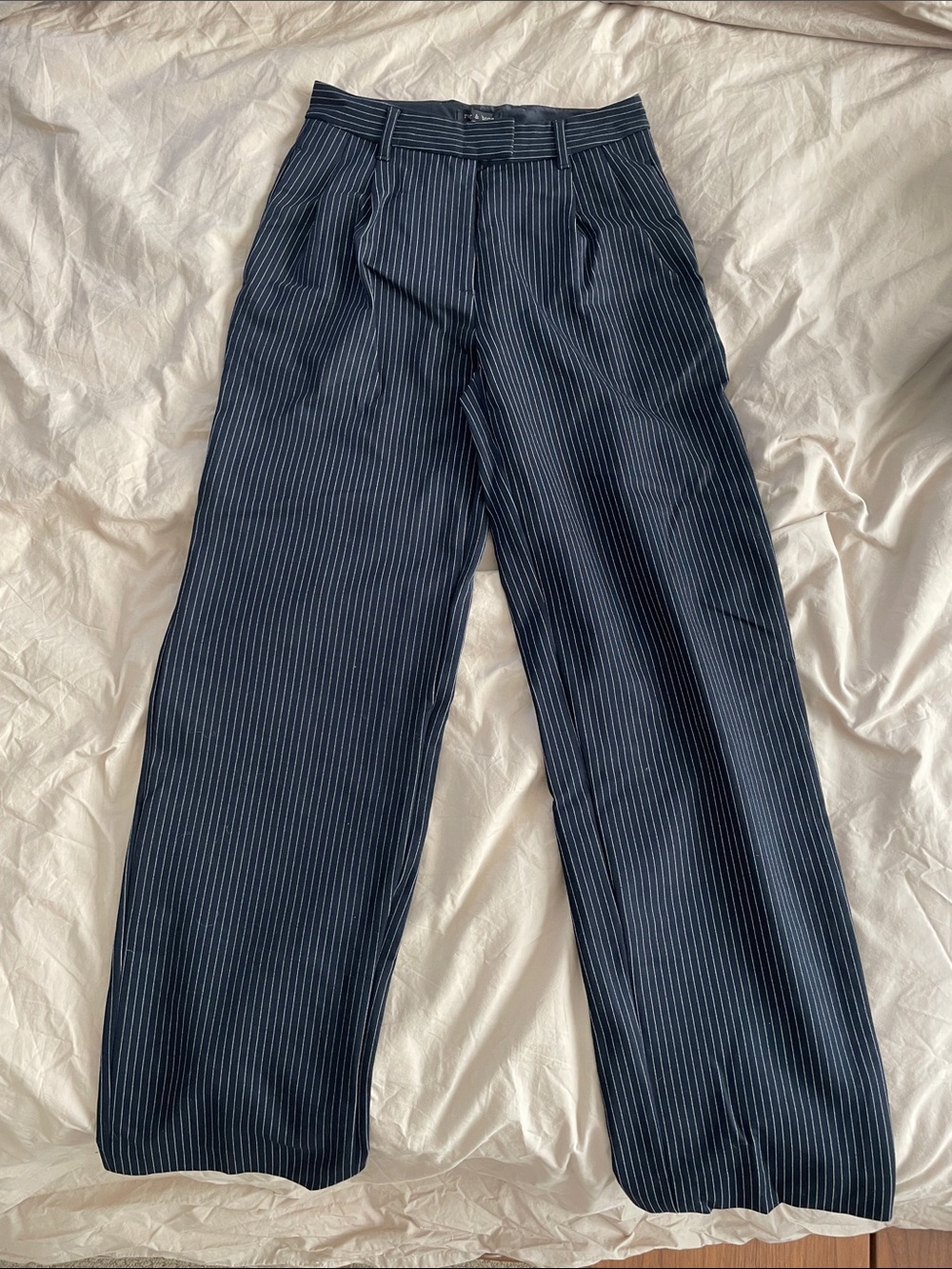 rag & bone Marianne Pinstripe Ponte Pants in Navy stripe